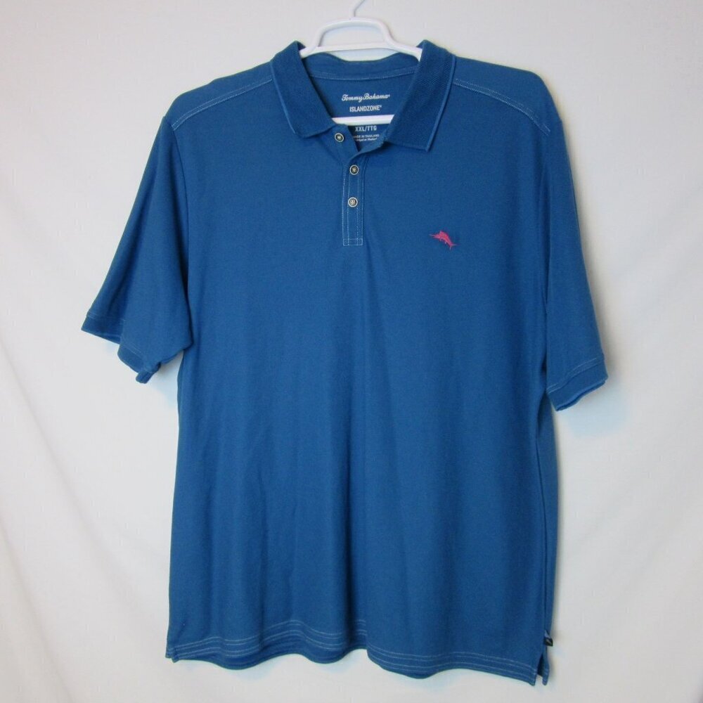 Tommy Bahama Blue Polo Shirt XXL Island Zone Collared Short Sleeve Supima Cotton